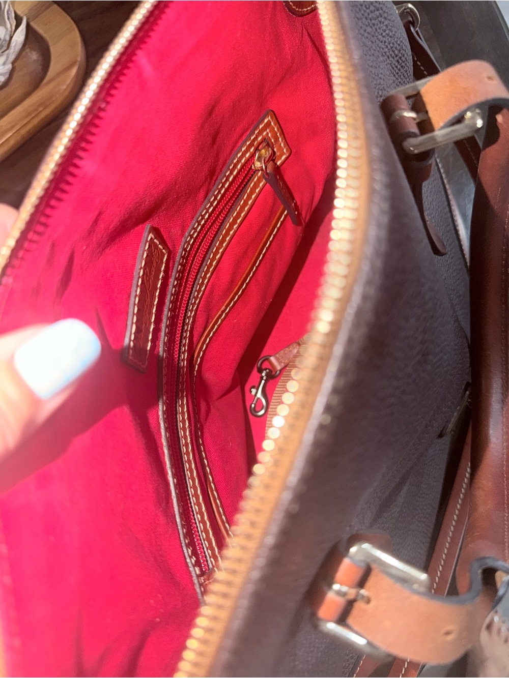Dooney & Bourke Dark Brown Pebbled Leather Satchel with Tan Accents - Picture 6 of 6